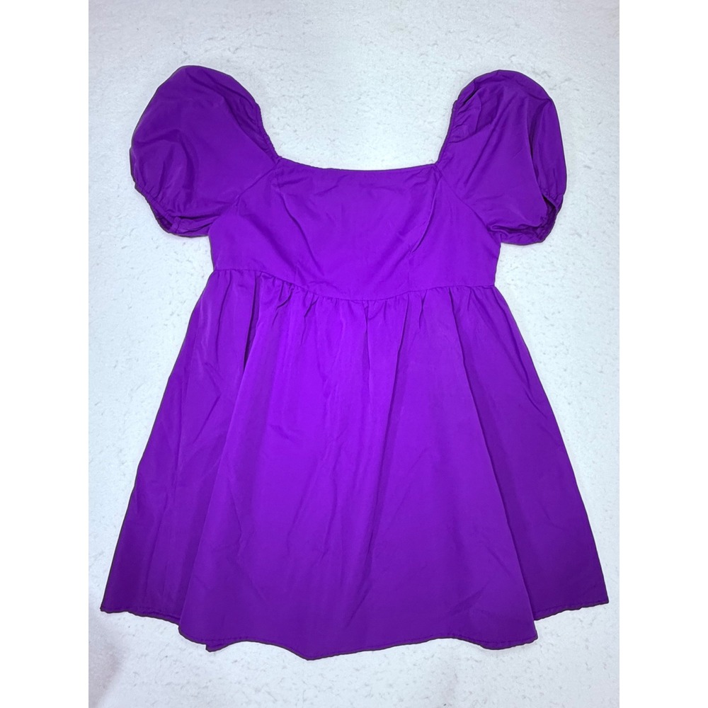 Curve Purple Puff Sleeve Babydoll Mini Dress Square Neck Plus Size 1XL